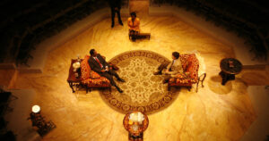 aerial shot of actors on stage
